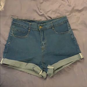 Stretch denim/canvas shorts high waisted